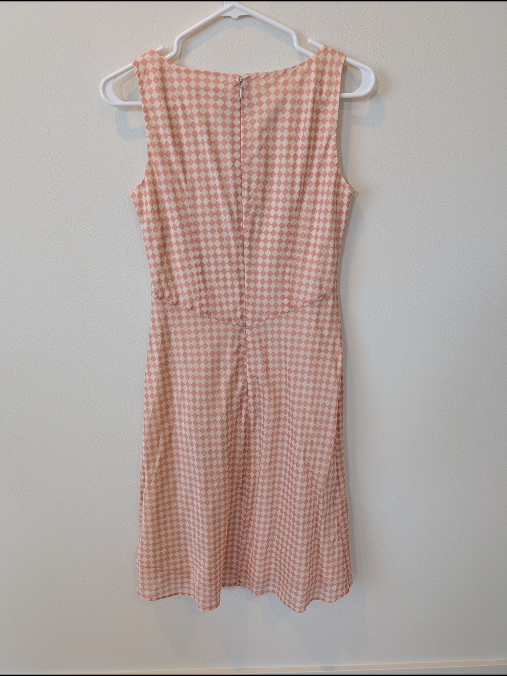 Vintage J. Crew Pink/Peach Gingham Mini Sheath Dress V-Neck Sleeveless Size 2 - Picture 3 of 4